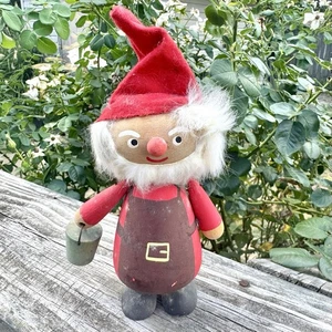 Schwedische Volkskunst Holz Weihnachtsmann Elfe Tomte Wichtel Weihnachtsfigur Handarbeit Vintage 6 Zoll - Bild 1 von 9