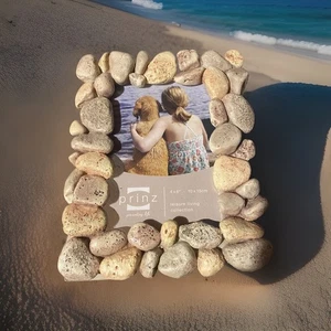 Beach Theme Resin River Rock Stone 4x6 Picture Photo Frame Prinz Rustic - NEW - Picture 1 of 4