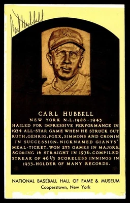 Carl Hubbell Yellow HOF Postcard Signed PSA/DNA Authenticated Giants Autographed - Image 1 of 2