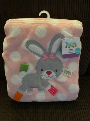 TAGGIES Pink Bunny Dots Baby Blanket Satin Tags Security Lovey 30x40 2015 NWT - Image 1 of 3