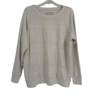 Sudadera para mujer Eddie Bauer talla 2X mezcla de algodón encaje frontal cuello redondo marfil Foto 1 de 4
