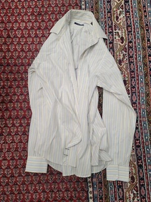 Camisa de vestir Burberrys blanca azul amarilla a rayas manga larga para hombre talla 16R 33 Foto 1 de 4