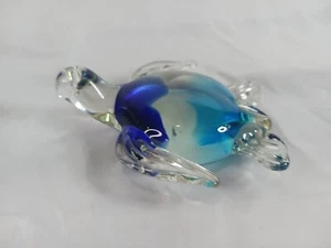 Vintage Art Glass Blue Hand Blown Sea Turtle Paper Weight Figurine - Picture 1 of 6