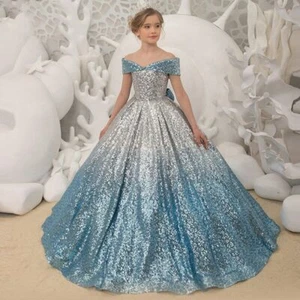 Kids dress gradient sequin long trailing dress Party - Picture 1 of 11