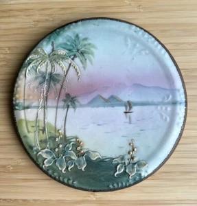 Antique Nippon Moriage 6” Trivet Palm Trees Sailboat Pyramids Nile River Scene - Picture 1 of 4