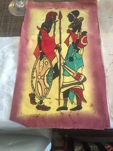 3 X Ethnic Wax Batik Painting On Fabric Black African Art 18”X 10” Variety 3 - Picture 1 of 3