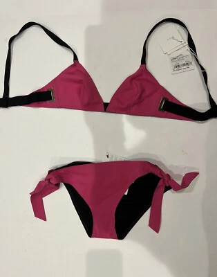 La Perla Pink Black SILK 2ps Swimsuite Size Bra T-2 Bikini T-4 Size M NWT $840 - Image 1 of 4