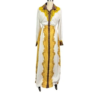 L'Atiste by Amy White/Brown Bronze Studded Western Maxi dress Open back Women SM - Picture 1 of 14