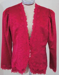 IN THE MOOD Mujer 14 Rosa Oscuro Joya Rojo Blazer Borde Floral 3 Botones Estrás - Imagen 1 de 7