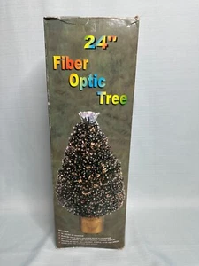 Glasfaser grüner Weihnachtsbaum 24" Goldsockel bunte Dauerlichter - Bild 1 von 14
