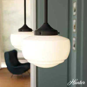 Hunter Saddle Creek 1-Light Noble Bronze Mini Pendant with Cased White Glass - Picture 1 of 10