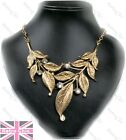 BIG GOLD FASHION NECKLACE chunky collar vine leaves RETRO vintage crystal CHAIN