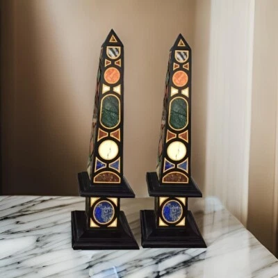 黑色大理石 2 件套方尖碑套装天然半珍贵彼得拉镶嵌石 Dec — 第 1/4 张图片