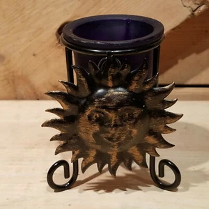 Sun Candle Stand Bronze Color with Purple Candle Holder & 3 Legs    Swanky Barn - Picture 1 of 12