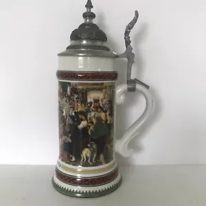 Ceramic Beer Stein Saltzburger Zinnstube Pewter Lid 10.5" Heimkehr der Sieger - Picture 1 of 9