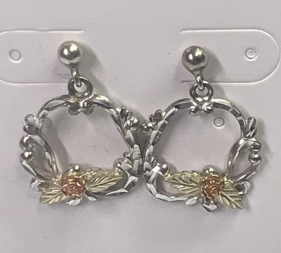 纯银 925 12KT 玫瑰金悬垂耳环 (WM STER 12K)TRI-COLOR 5.1 克 — 第 1/4 张图片