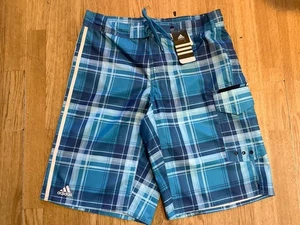 Adidas Mens Blue Check Swim Shorts Size 34” Waist. BNWT - Picture 1 of 6