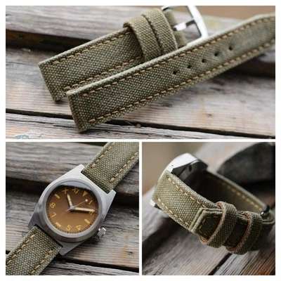 Correa de reloj de lona hecha a mano verde oliva de 20 mm lista para usar *Listo para usar *US-DutyPaid Foto 1 de 4
