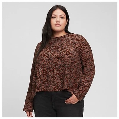 Gap Cheetah Print Tiered Top Womens Sz 2XL Brown Long Sleeve - Image 1 of 4
