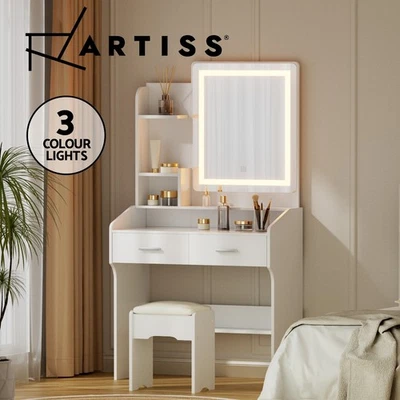Artiss Dressing Table LED Makeup Mirror Stool Set Vanity Desk White - image 1 of 4