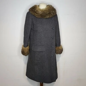 Vintage 60s Glenbrooke Jr MOD Overcoat Gray with Faux Fur USA Made Small - Picture 1 of 8