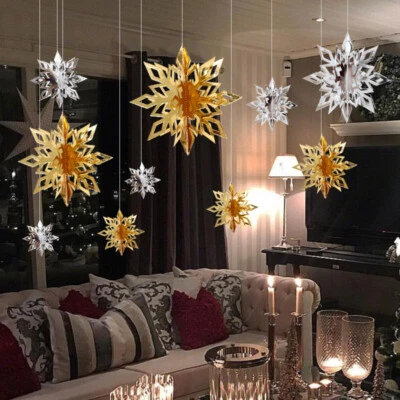 6Pcs Large 3D Christmas  Snowflakes  Baubles Hanging Party Ornament  6 Colours - image 1 of 4