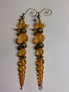 Vintage Holidays Christmas Tree Amber Beaded Ornament 2 Pack Original Container - Picture 1 of 10
