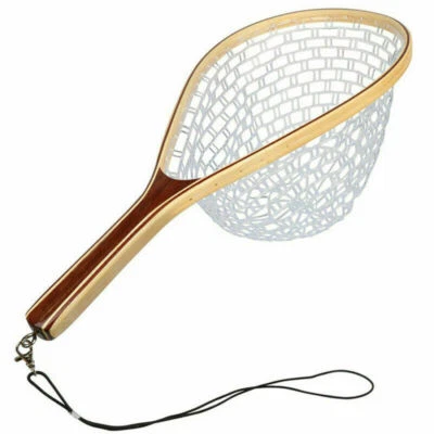 HEYOMART Fly Fishing Landing Net Wooden Handle Rubber Mesh Trout Catch Release Net 24" US