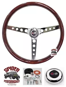 Corvette 1968-1979 volante madera banderas cruzadas 15" madera clásica - Imagen 1 de 13