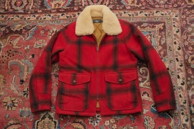 Chaqueta de Lana Doble RL RRL Ralph Lauren Roja a Cuadros Cuello de Oveja Talla S Pequeña Foto 1 de 4