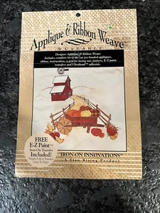 Vtg Stan Rising Fall Harvest Iron-On Applique & Weave Barn Wheelbarrow Pumpkins - Picture 1 of 3