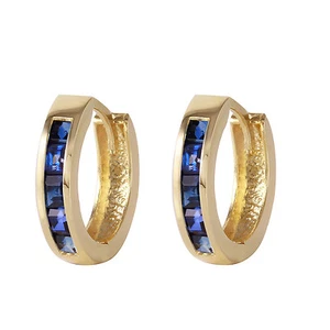 1.3 Carat 14K Solid Gold Hoop Earrings Natural Sapphire - Picture 1 of 7