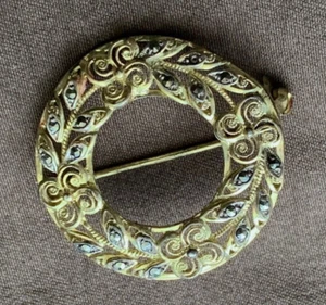 Vintage marked Sterling Germany Wreath Brooch Pin Gold tone 1.25" - Picture 1 of 3