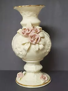 pink rose bud Vase raised floral Sculpted Gold Edging Embossed Cottagecore - Picture 1 of 7