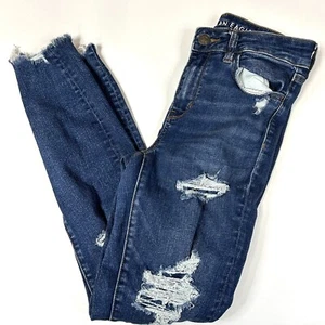 American Eagle Women’s Jeans 8 Hi Rise Jegging Dark Wash Distressed Stretch 0813 - Picture 1 of 13