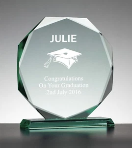 Personalised Engraved 13cm Glass Octagon Award -  Graduation Exam Keepsake Gift - Picture 1 of 5