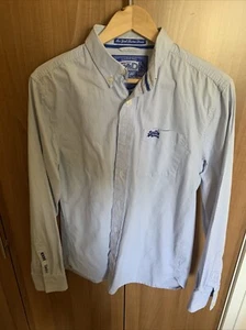 Superdry New York Button Down Shirt Blue Micro Stripes Mens Large VGC - Picture 1 of 9