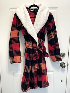 Vera Bradley S/M Multicolor Plush Hooded Bathrobe Fleece Thick Comfy EUC - Picture 1 of 4