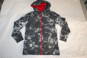 Boys Hooded Sweat Jacket BLACK WHITE TIE DYE Red Zipper 2 POCKETS Size XL Husky - Picture 1 of 3