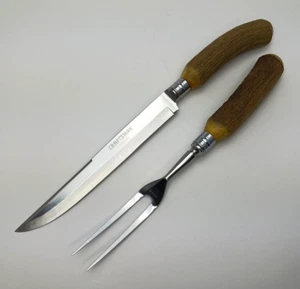 Vintage Craftsman Set Carving Knife & Fork, 7-1/2" Blade, Staglon Antler Handles - Picture 1 of 16