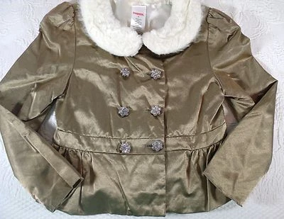 Gymboree Gold Bronze Satin Faux Fur Collar Ruffled Peplum Jacket Bling Size 6 G6 - Image 1 of 4