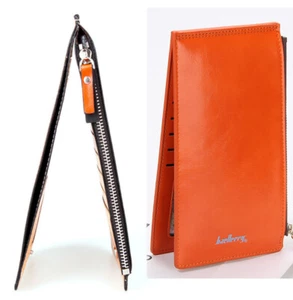 Thin Leather Wallet for Women Slim Purse Long ID Card Holder Handbag with Zipper - Picture 1 of 16