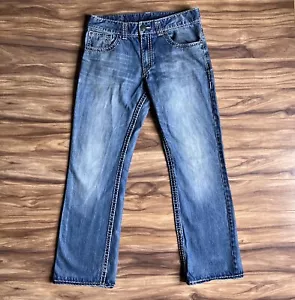 Wrangler Rock 47 Jeans Mens 34x32 Blue Thick Stitch Bootcut Western Denim - Picture 1 of 13