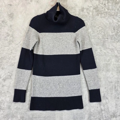 Theory Sweater Womens Small Navy Gray Striped Brent Cashmere Turtleneck Pullover - Image 1 of 4