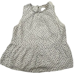 LOFT White Black Floral Eyelet Peplum Ruffle Neck Sleeveless Top Size L - Picture 1 of 12