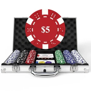 Poker Set mit Stückelungen, 300 Stück 11,5g gewichtete nummerierte Chips, 5 Würfel, ... - Bild 1 von 8