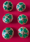 Set of 6 Gold Chanel Buttons with Green Clover & Red Enamel – 20mm