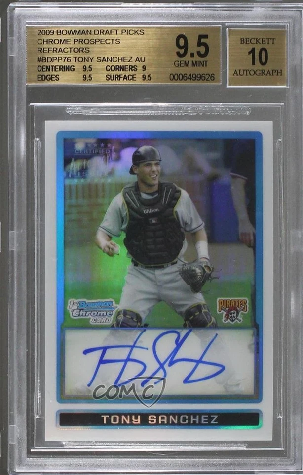 2009 Bowman Draft Prospects Chrome Refractor Tony Sanchez BGS 9.5 GEM MINT Auto - Image 1 of 2