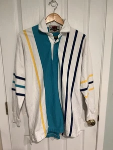 Vintage Polo Mens Size Large Long Sleeve Rugby Stripe Cotton- Eddie Bauer - Picture 1 of 5