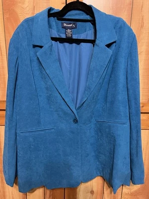 Denim & Co. Women’s Blue Suede Blazer Plus Size 3X Business Casual Button Front - Image 1 of 4
